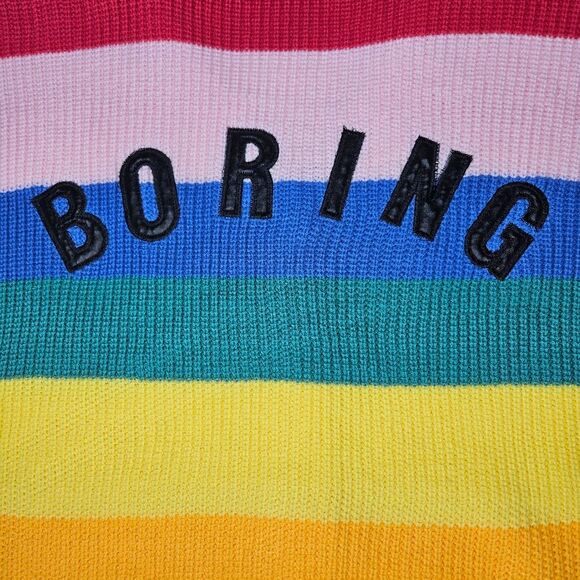 Rainbow Stripe Applique Heart Boring V-Neck Long Sleeve Knit Cardigan Sweater - Picture 7 of 10